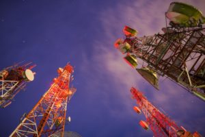Group of Telecommunication towers at night