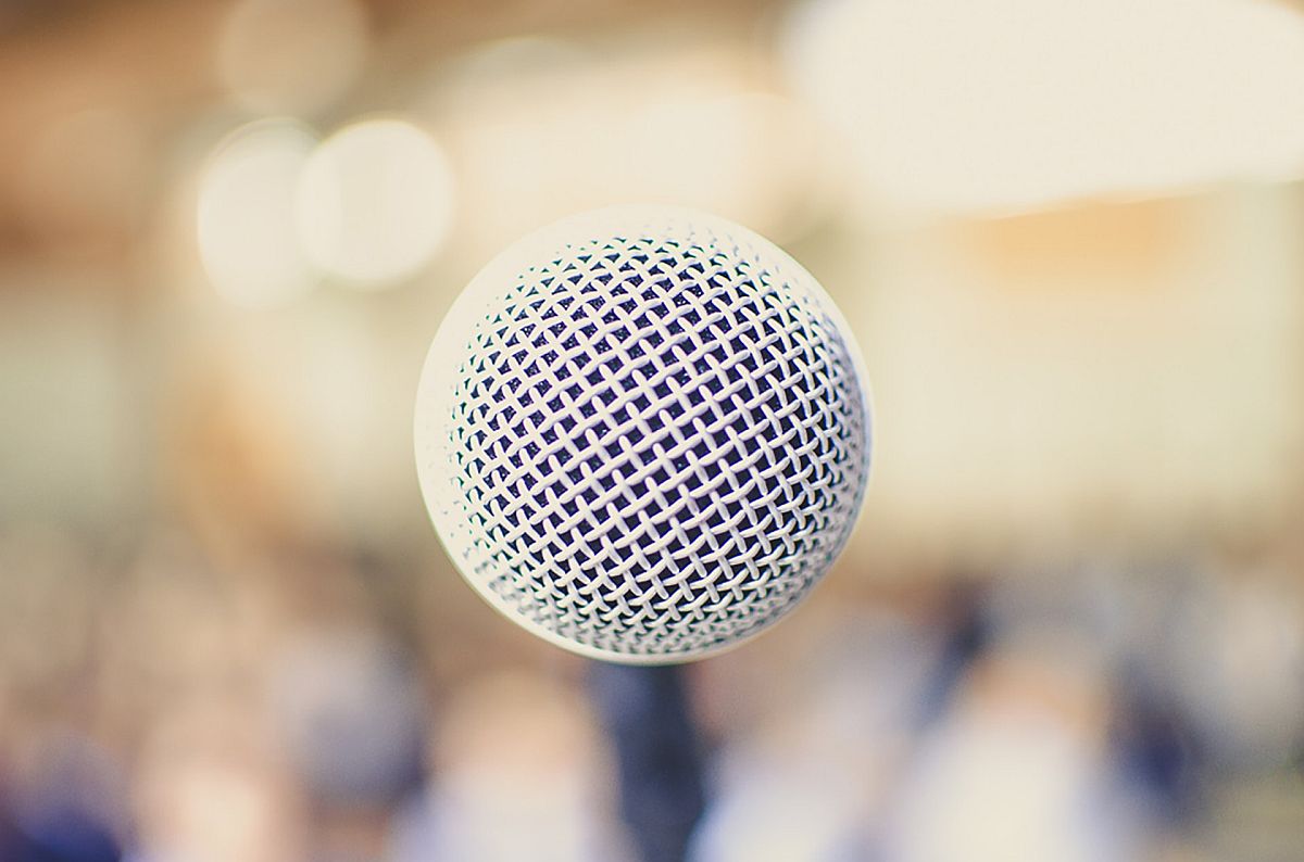closeup of a microphone; Business of Software Online Spring Conference concept